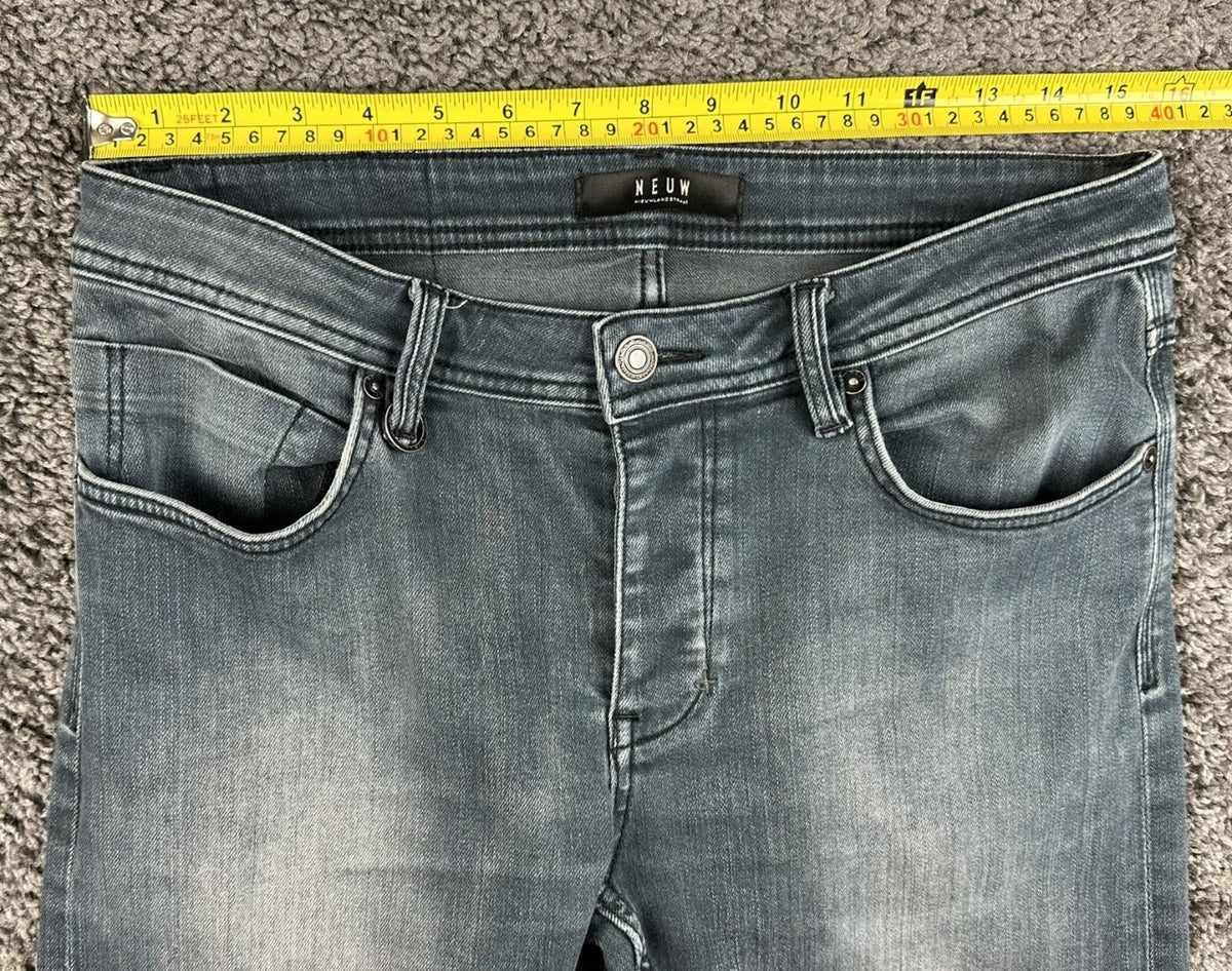 NEUW Denim Mens Iggy Skinny Jeans 31x32 Washed Gray Button Fly Cotton