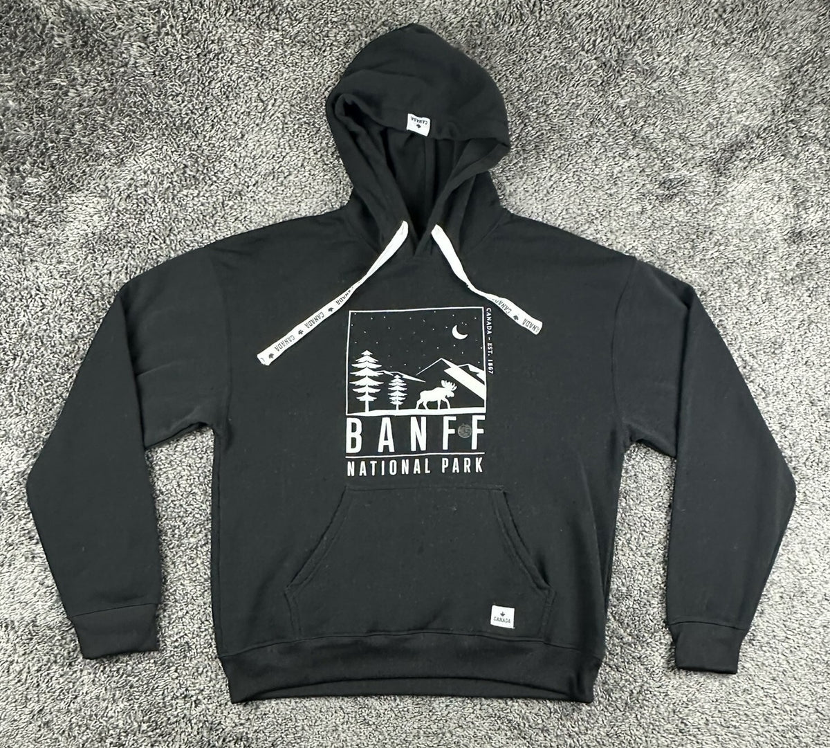 Canadian Vintage Clothing Co Mens L Black Banff National Park Graphic Hoodie NWT