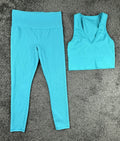Athleta Elation Ribbed Leggings Crop Tank Set Turquoise Blue Medium Petite