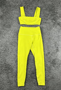 Beyond Yoga Womens XS Neon Yellow Spacedye Square Neck Bra & Midi Legging Set