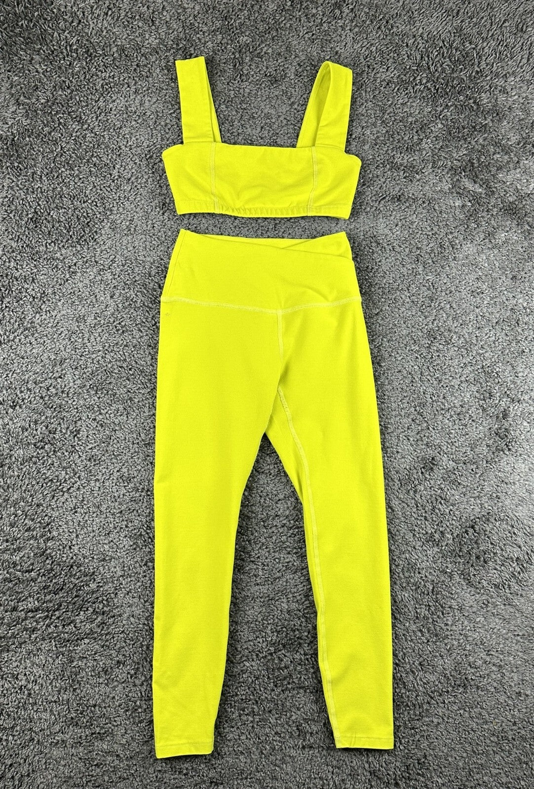 Beyond Yoga Womens XS Neon Yellow Spacedye Square Neck Bra & Midi Legging Set