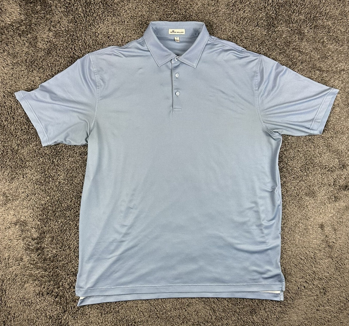Peter Millar Mens XL Light Blue Micro Dot Performance Golf Polo Shirt Stretch