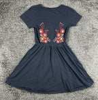 ASOS Womens Size 2 Black Floral Embroidered Fit & Flare Boho Mini Skater Dress