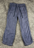 Caslon Womens S 100% Linen Wide Leg Pants Elastic Drawstring Navy Blue Nordstrom