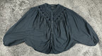 MOTHER The V Yoke Shirt Black Eyelet Cutout Yoke Balloon Sleeve Button Blouse M