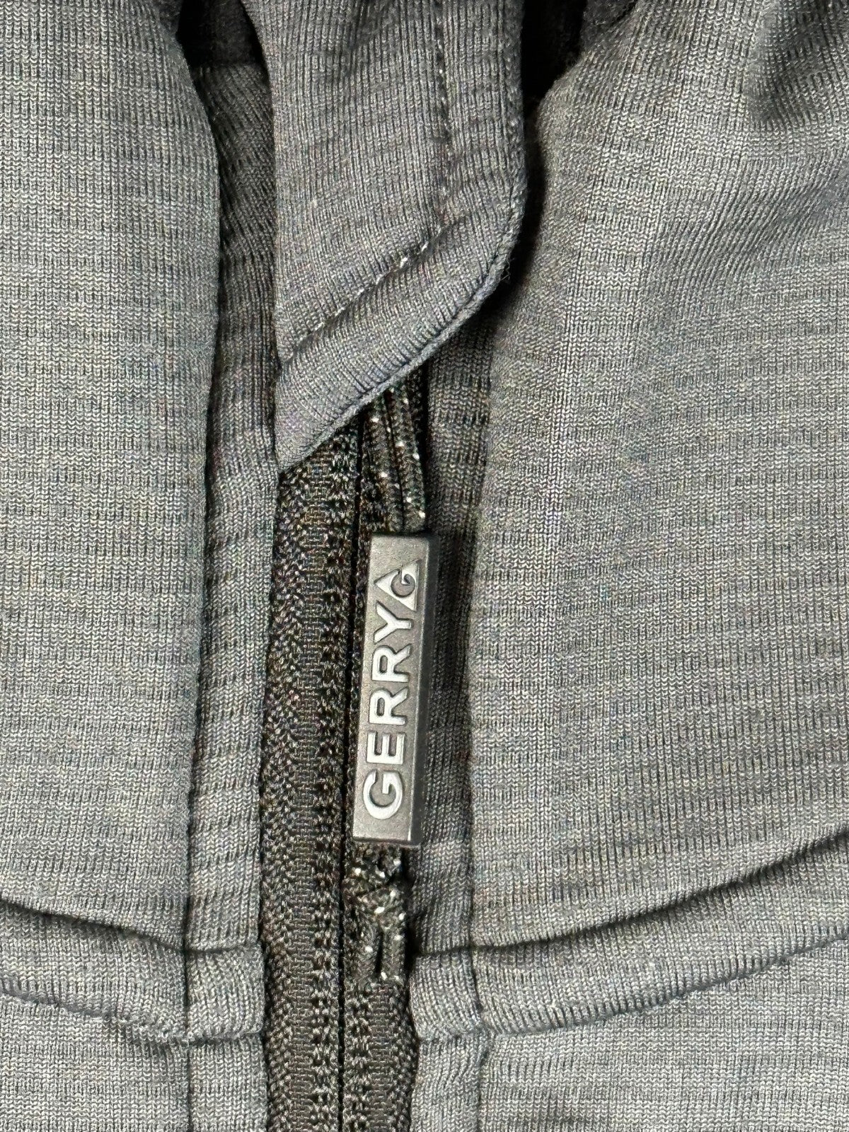 Gerry Mens Full Zip Hooded Grid Fleece Jacket Large Gray Outdoor Zip Pockets