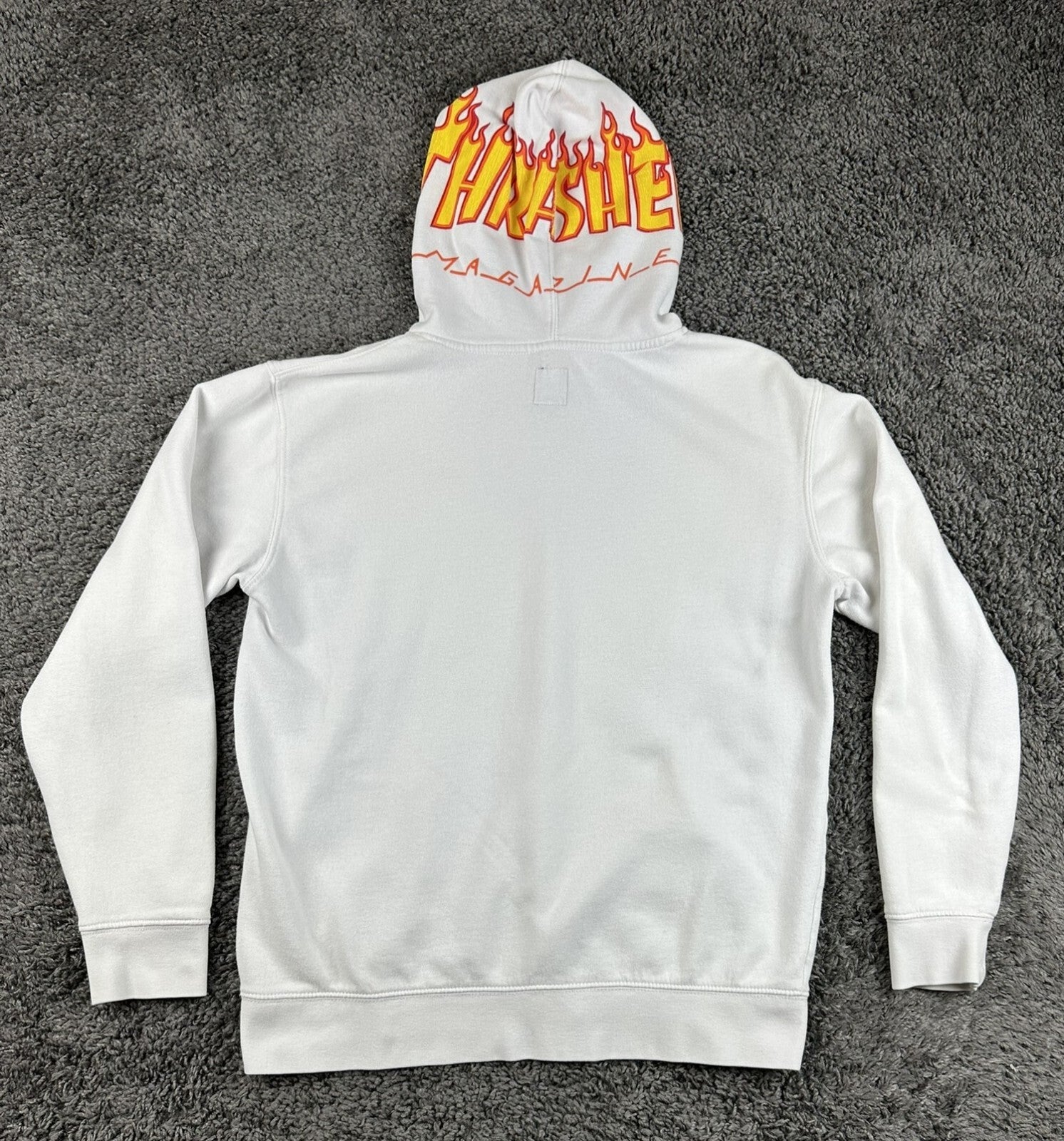 Vans x Thrasher Mens Hoodie White Flame Logo Pullover Skateboarding Sz Medium