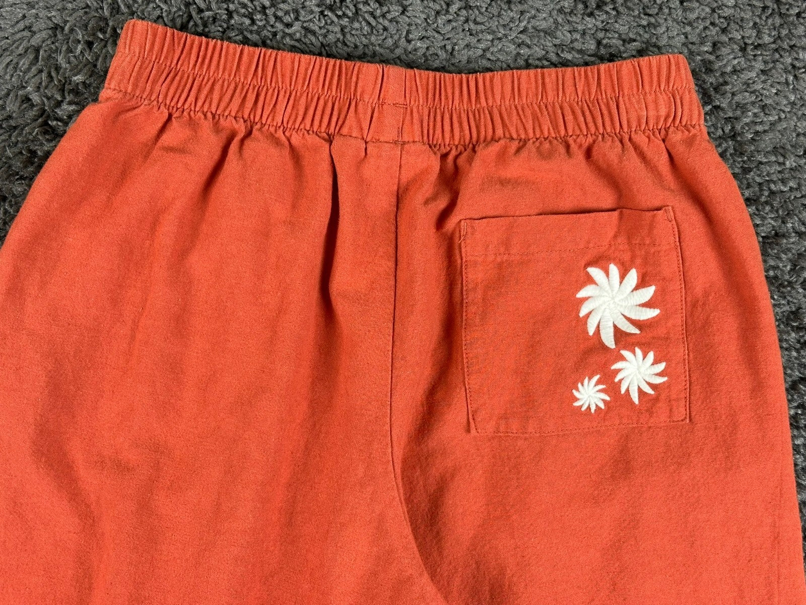 Rhythm Womens Linen Blend Wide Leg Pants Orange Sz 2 Floral Embroidered Pull On