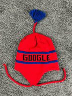 Vintage Google Employee Swag Knit Earflap Beanie Hat Red Blue Tech Merch OS