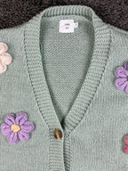 Luna Ivy Women's Large Mint Green 3D Floral Applique Button Cardigan Sweater