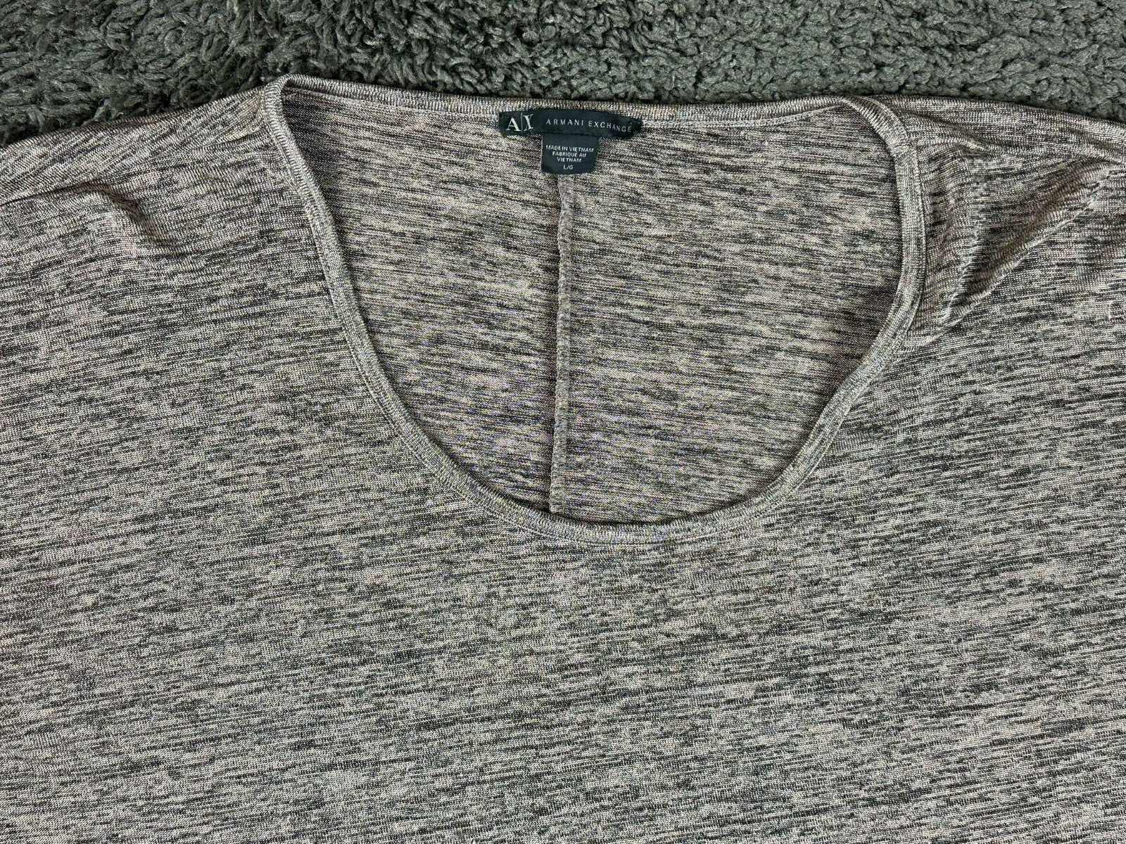 Armani Exchange Womens Large Long Sleeve Sweater Top Space Dye Gray Zip Cuffs