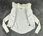Dolce Cabo Womens Large White Rabbit Fur Blend Ribbed Knit Zip Sweater Jacket