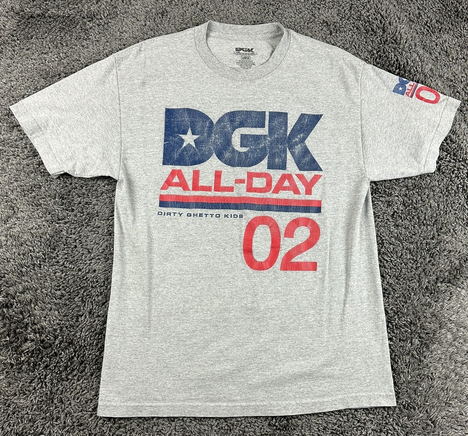 DGK All Day 02 T-Shirt Mens Gray Dirty Ghetto Kids Skateboard Tee Shirt Sz Large