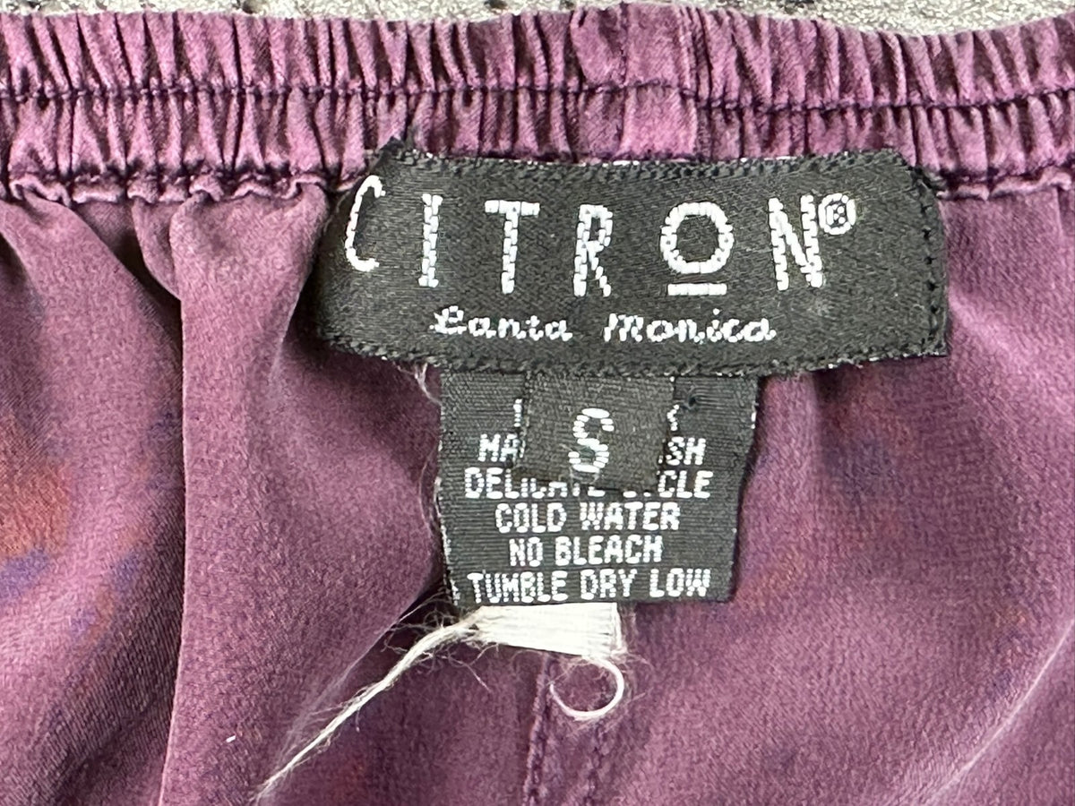 Citron Santa Monica Womens Silk Pants Small Purple Elastic Waist Trousers