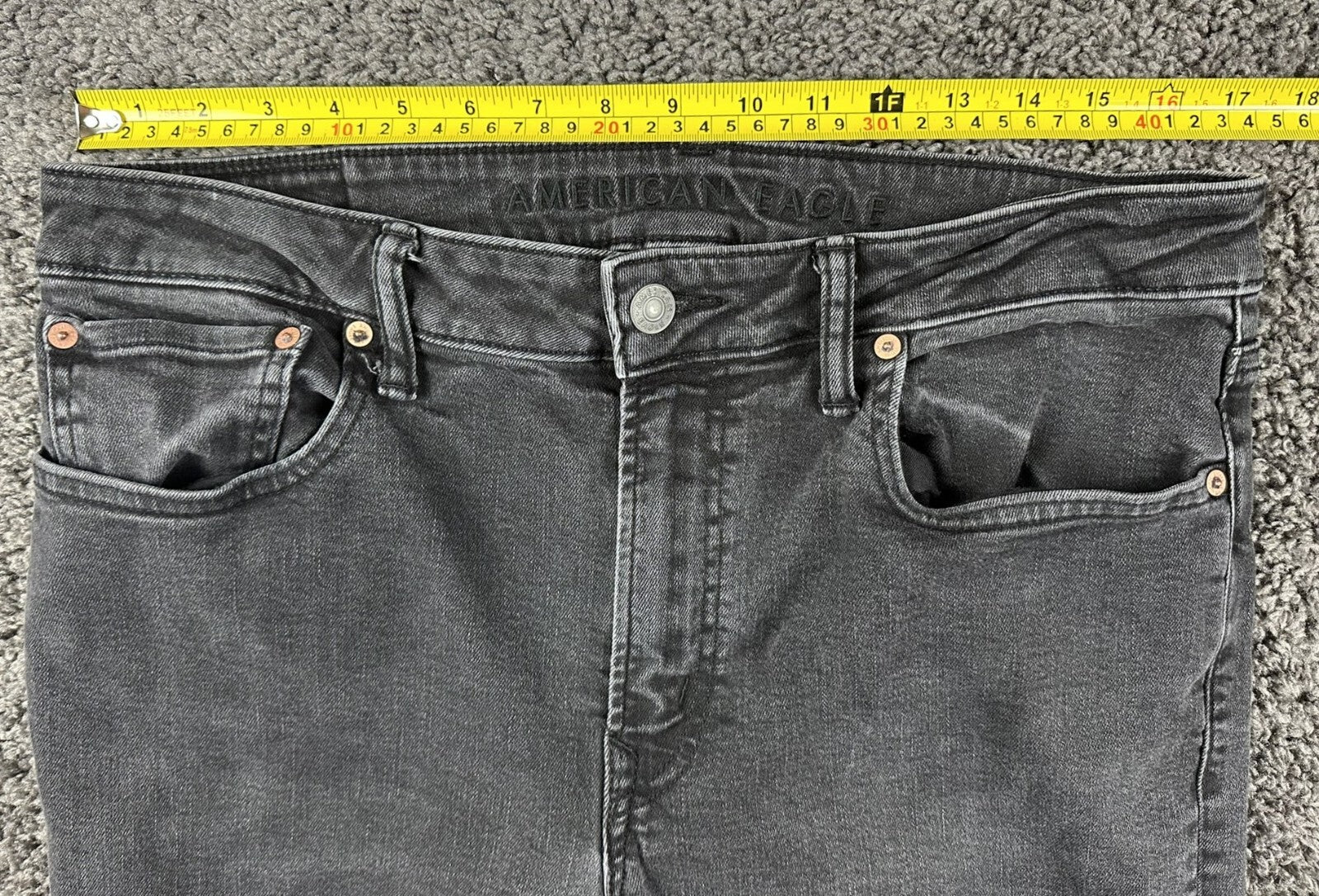 American Eagle AirFlex+ Jeans Mens Black Gray Distressed Stretch Denim Sz 34x32