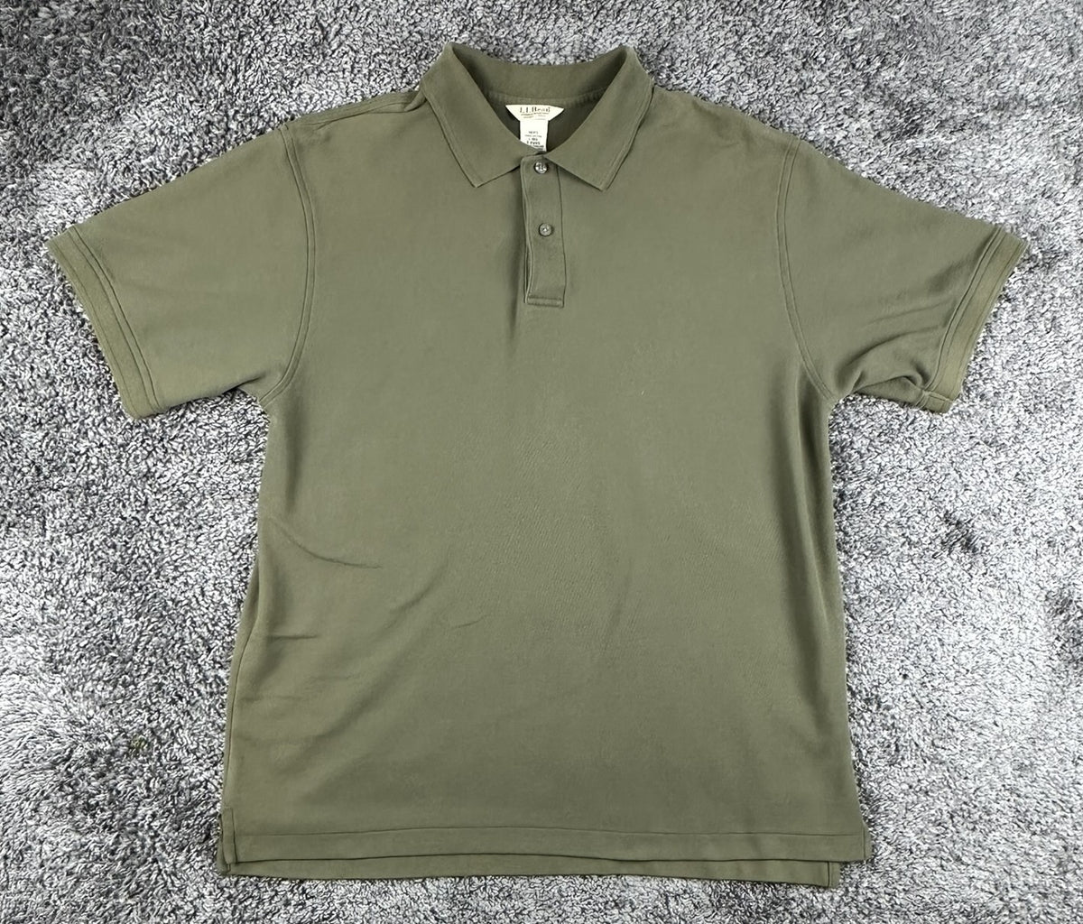 L.L. Bean Mens L Olive Green Wrinkle Resistant Double L Short Sleeve Polo Shirt