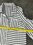 Valerie Stevens Womens Striped Button Up Cold Shoulder Blouse Shirt Sz M NWT