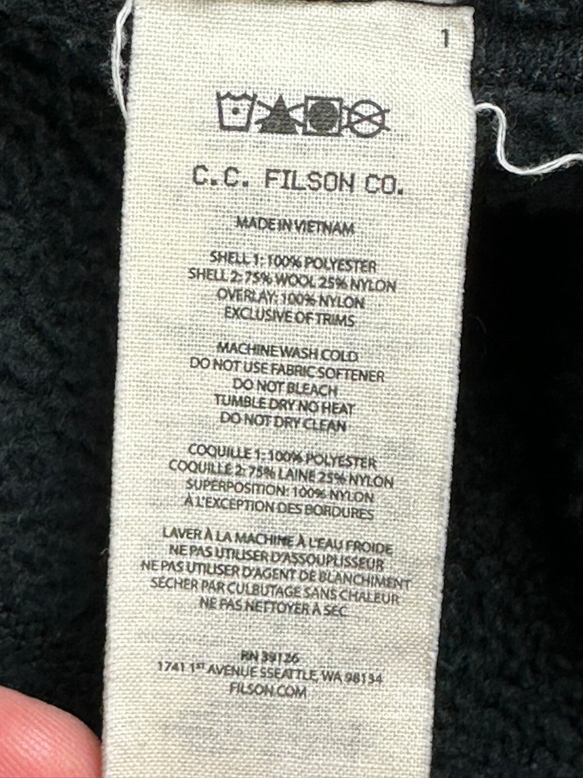 Filson Polartec Thermal Pro S Black Sherpa Fleece Jacket