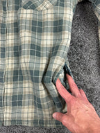 Vintage 90’s SAAB USA Mens M Green Plaid Quilted Lined Flannel Shirt Jacket Zip