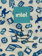 Intel Corporate Promotional Mens L White Blue Tech Print Polo Shirt