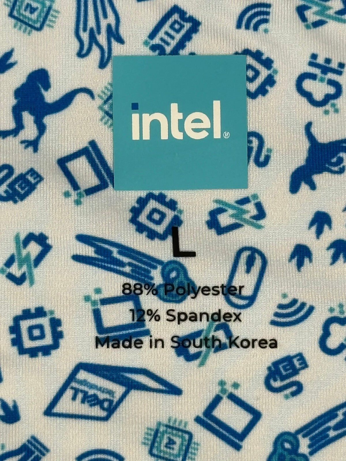 Intel Corporate Promotional Mens L White Blue Tech Print Polo Shirt