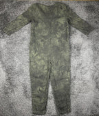 Camo Linen Jumpsuit Womens Size Medium Olive Green V-Neck Pockets Romper