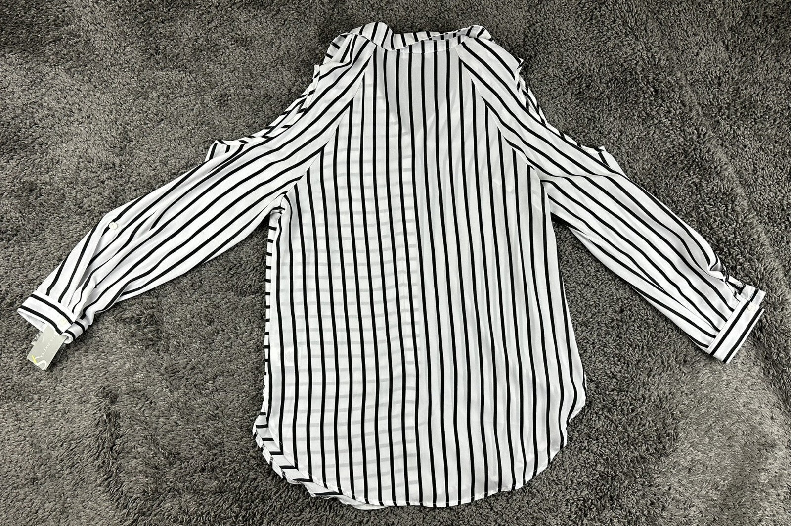 Valerie Stevens Womens Striped Button Up Cold Shoulder Blouse Shirt Sz M NWT