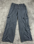 Zara Mens Wide Leg Cargo Pants Baggy Multi Pocket Washed Gray Black Size M