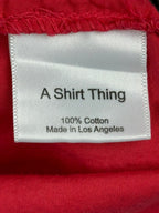 A Shirt Thing Celine Womens P Petite Small Red Cotton Ruffle V-Neck Blouse Top