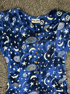 Vintage Splash Wearable Art Blue Rayon Celestial Moon Stars Midi Medium Dress