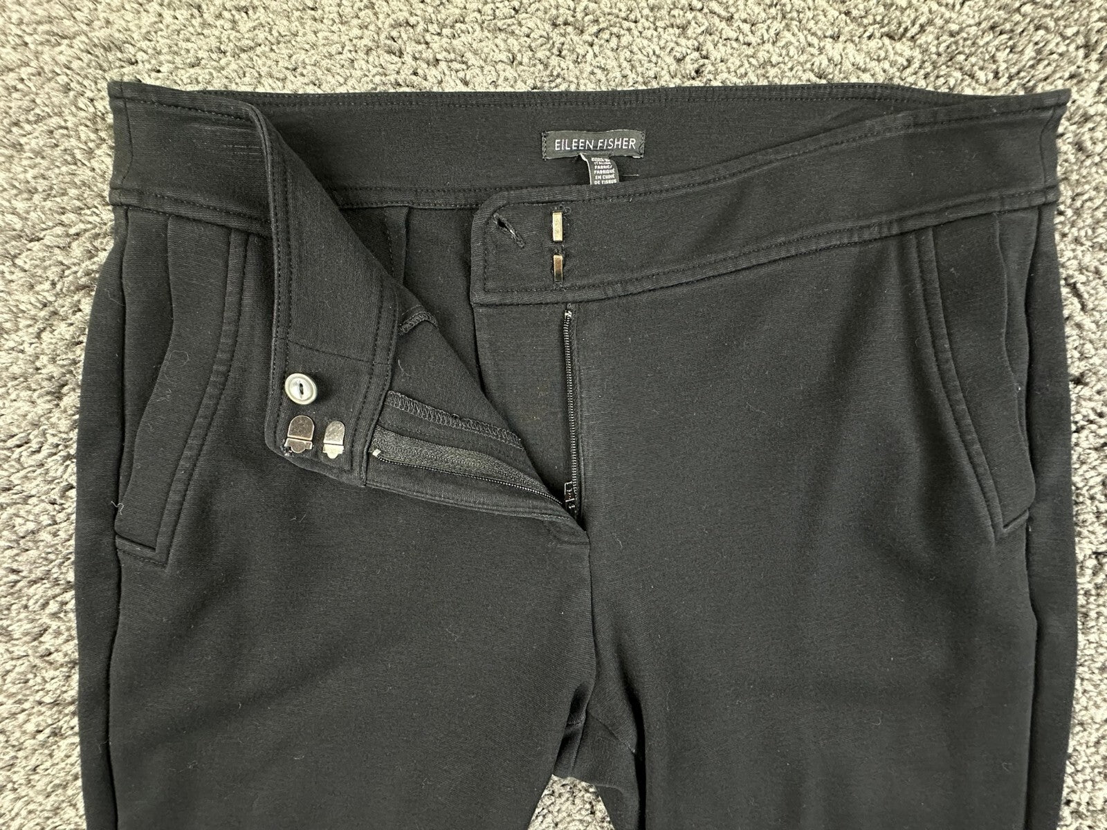 Eileen Fisher Black Milano Viscose Knit Slim Tapered Dress Pants Stretch S/P