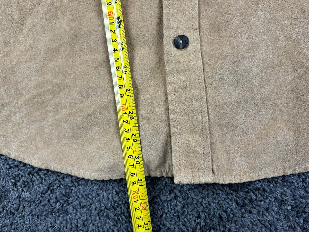 Vintage 90s True Grit Mens L Tan Chamois Button-Up Shacket Long Sleeve Shirt