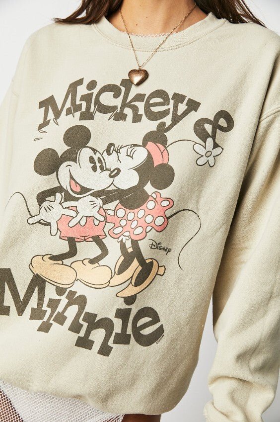 Junk Food Sweatshirt Womens S Mickey Minnie Disney Graphic Pullover Beige