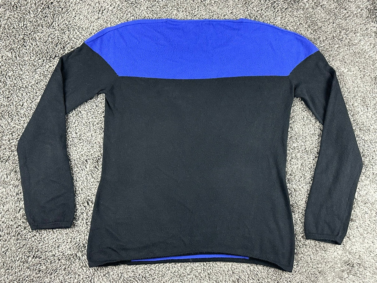 Armani Collezioni Womens Medium Blue Black Crewneck Knit Sweater Italy