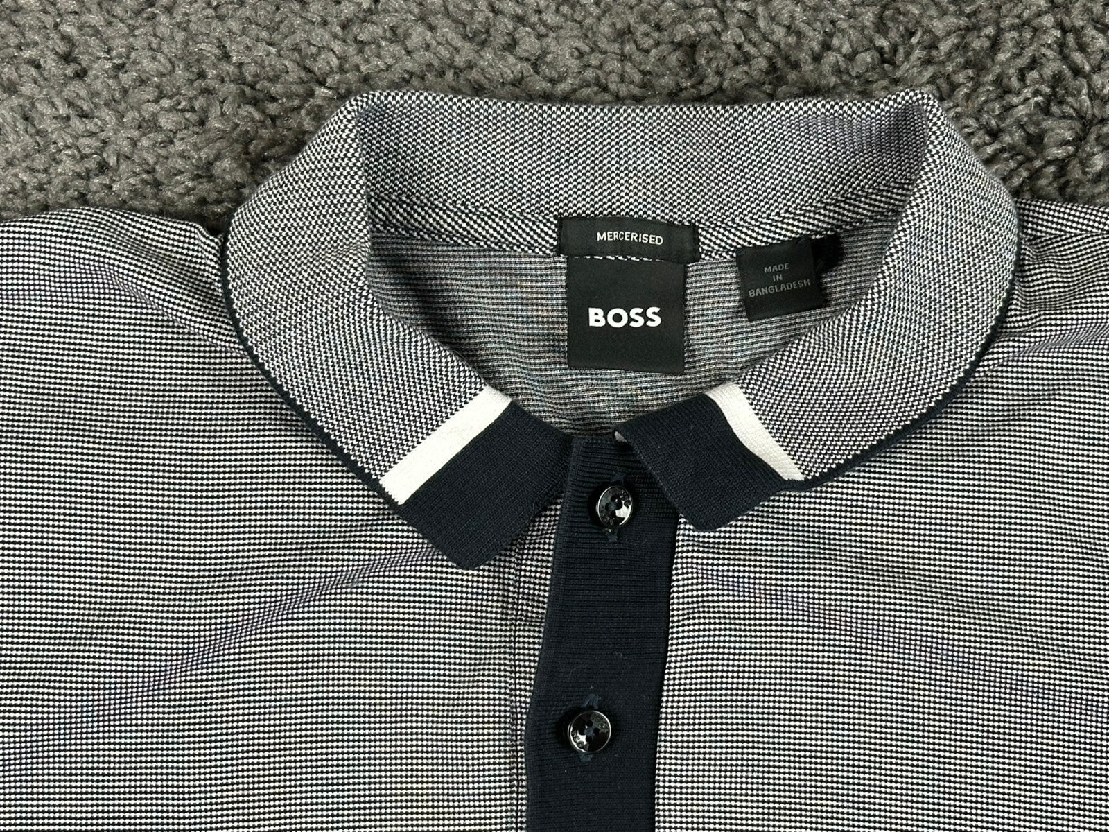 BOSS Hugo Boss Parlay 192 Mercerized Polo Shirt Men Gray Black Micro Pattern M