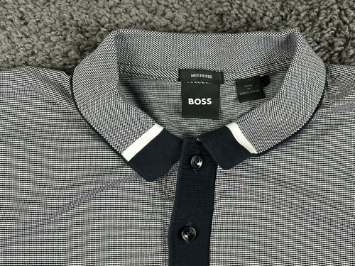BOSS Hugo Boss Parlay 192 Mercerized Polo Shirt Men Gray Black Micro Pattern M
