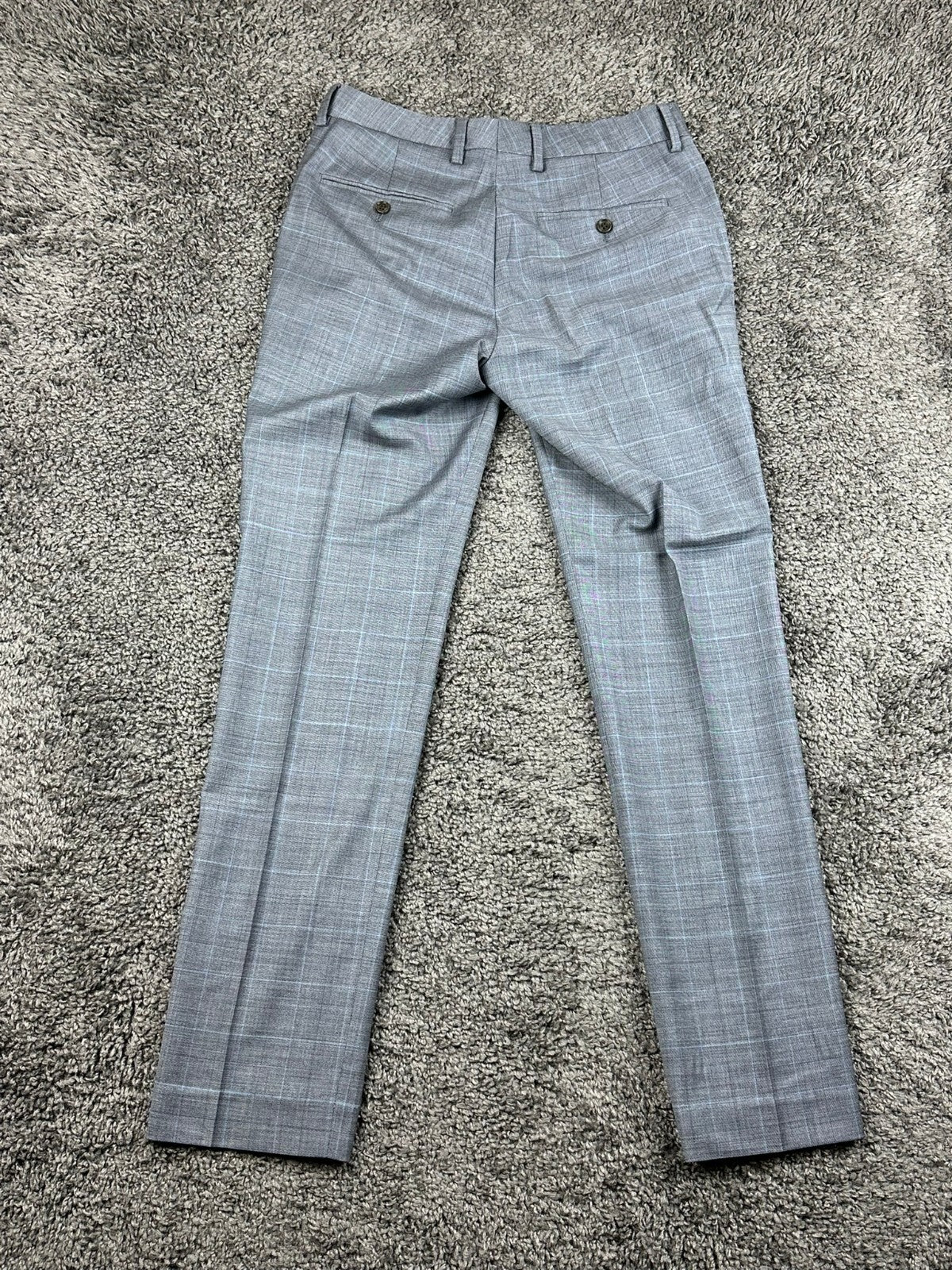 Bonobos Mens Dress Pants 29x32 Slim Fit Grey Blue Plaid Wool Blend Flat Front