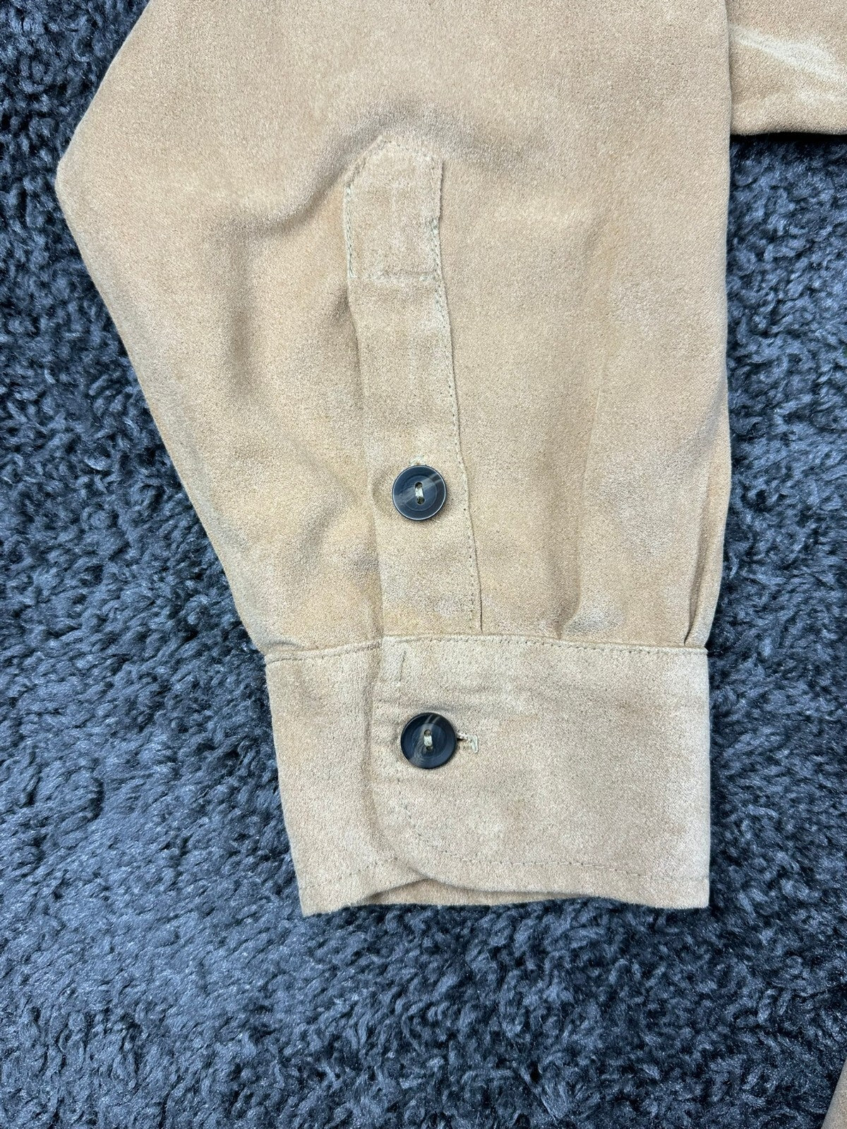 Vintage 90s True Grit Mens L Tan Chamois Button-Up Shacket Long Sleeve Shirt