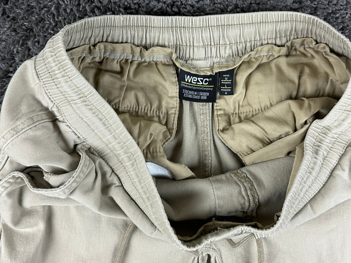 WeSC Slim Utility Cargo Joggers Mens Medium Khaki Tan Elastic Drawstring Pants