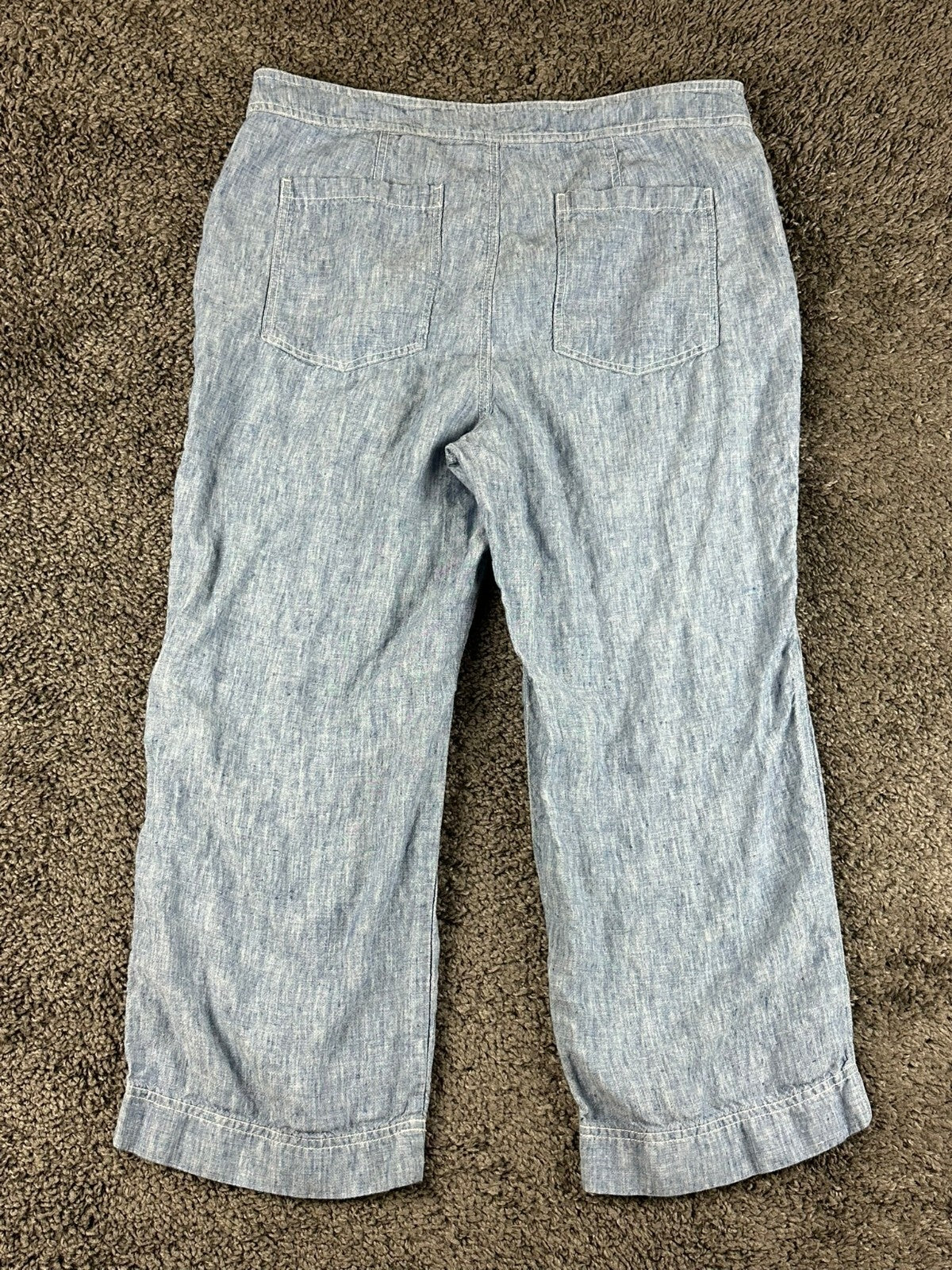 Lauren Ralph Lauren Womens 12 Blue Chambray Linen Wide Leg Crop Pants Pockets