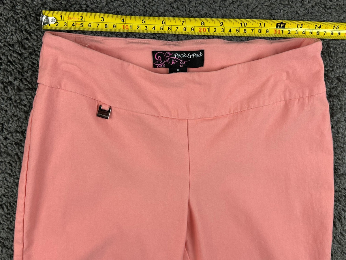 Peck & Peck Womens 6 Coral Pink Stretch Pull On Ankle Pants Trousers Straight