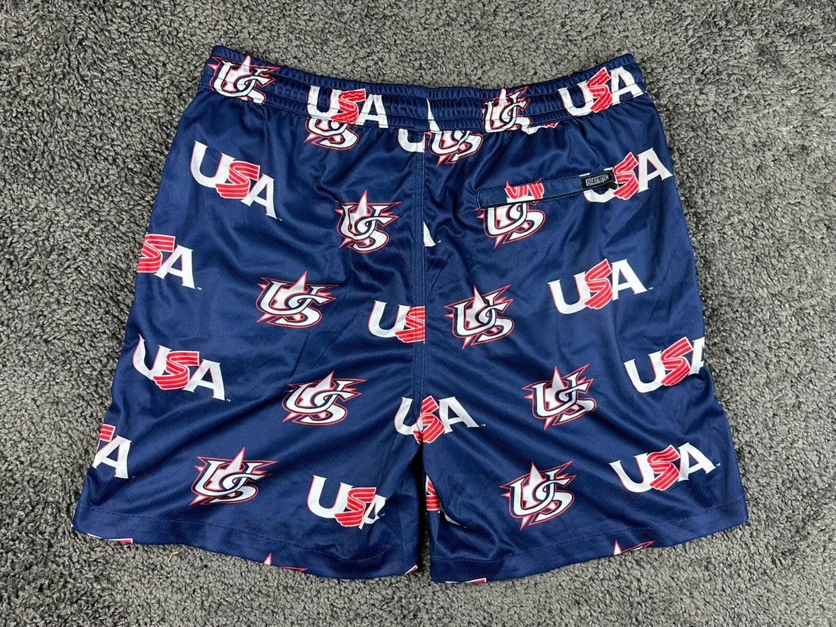 Baseballism x USA Baseball  Mesh Athletic Shorts Navy Blue Large Pockets NWT