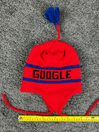 Vintage Google Employee Swag Knit Earflap Beanie Hat Red Blue Tech Merch OS