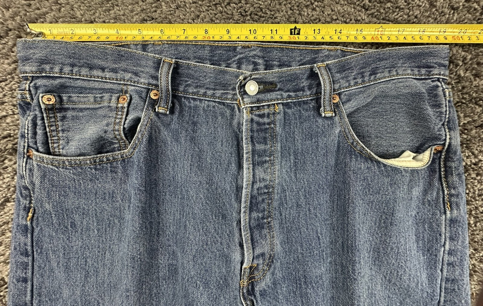 Levis 501 Mens Jeans Blue Original Straight Button Fly Medium Wash Denim 38x32