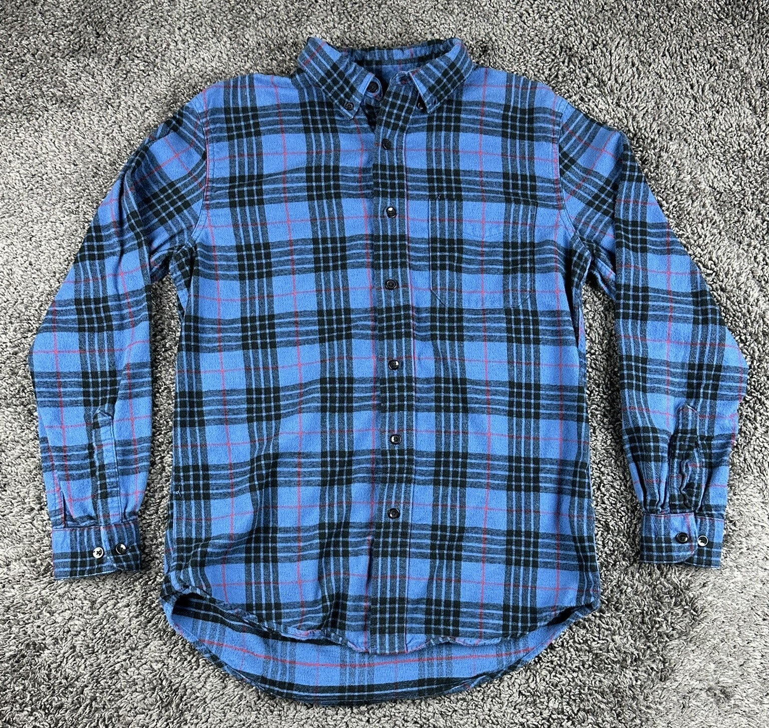 LL Bean Mens Scotch Plaid Flannel Shirt Slightly Fitted Blue Cotton Sz Medium