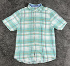 Tommy Bahama Mens S 100% Linen Short Sleeve Button Up Shirt Plaid Mint Green