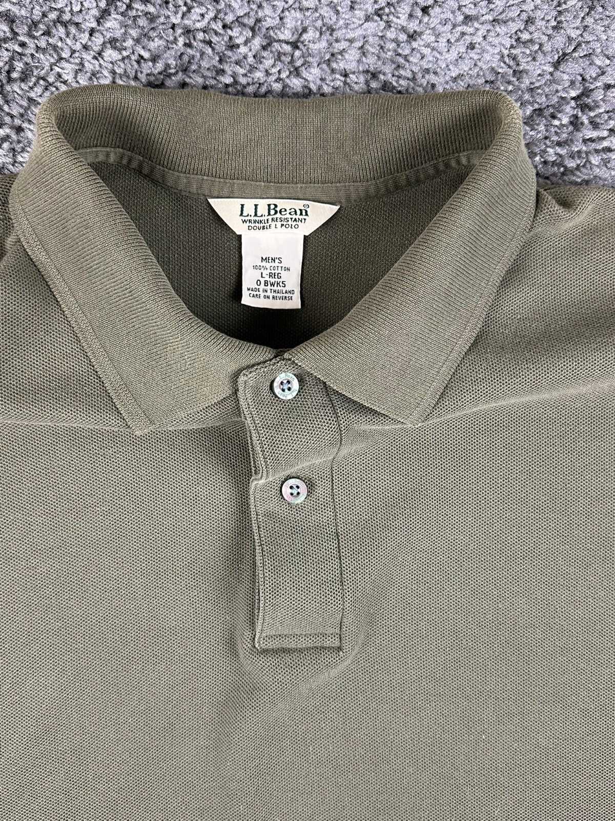 L.L. Bean Mens L Olive Green Wrinkle Resistant Double L Short Sleeve Polo Shirt