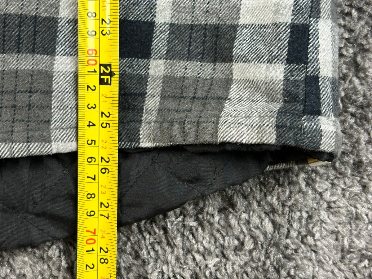 Hang Ten Mens Large L Black Gray Plaid Flannel Hooded Quilted Lined Jacket