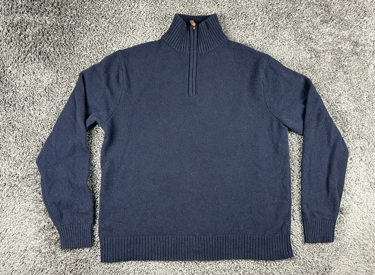 J.Crew Mens XL Navy Blue 100% Lambswool 1/4 Zip Mock Neck Sweater
