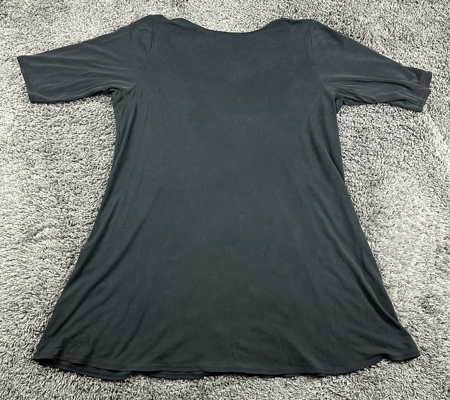 Eileen Fisher Black Stretch Silk Jersey Scoop Neck Short Sleeve Tunic Top Sz XL